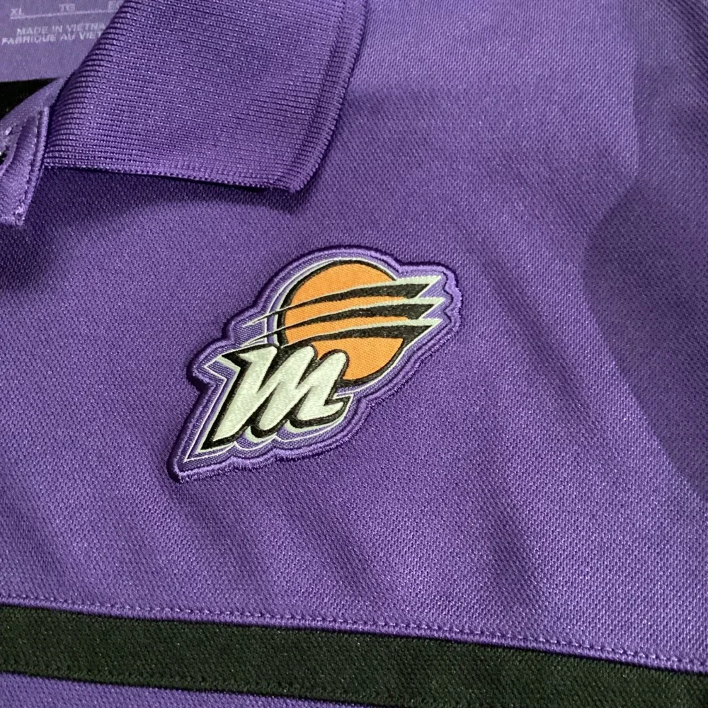 Nike Phoenix Mercury WNBA Dri-Fit Polo‎ XL Purple Black Stripe Embroidered Logo